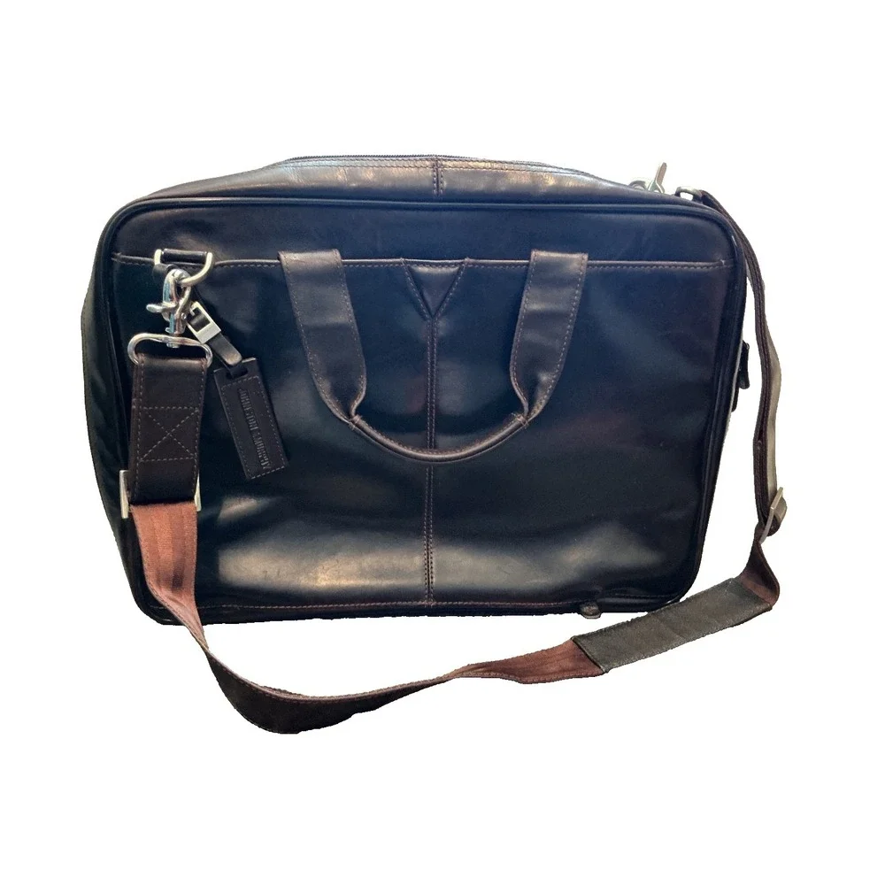 Rare Vintage Johnston & Murphy Brown Leather Laptop Briefcase Messenger Bag EUC